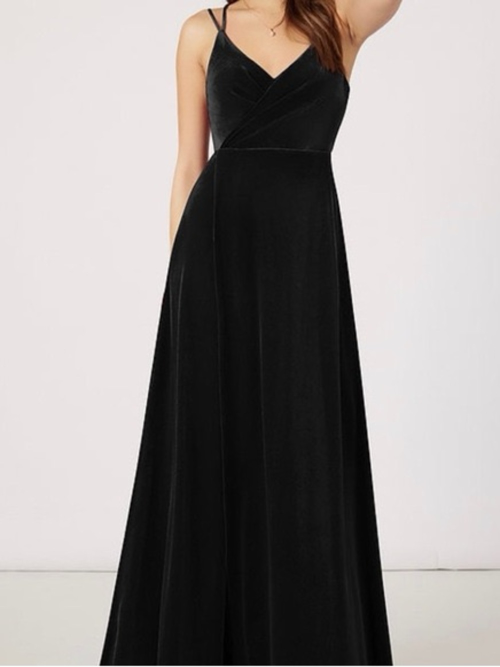 Azazie Black Velvet V-Neck Spaghetti-Strap Maxi Dress